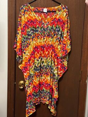 Rays & Waves Multicolor V-Neck Swim Coverup with Elastic Waist